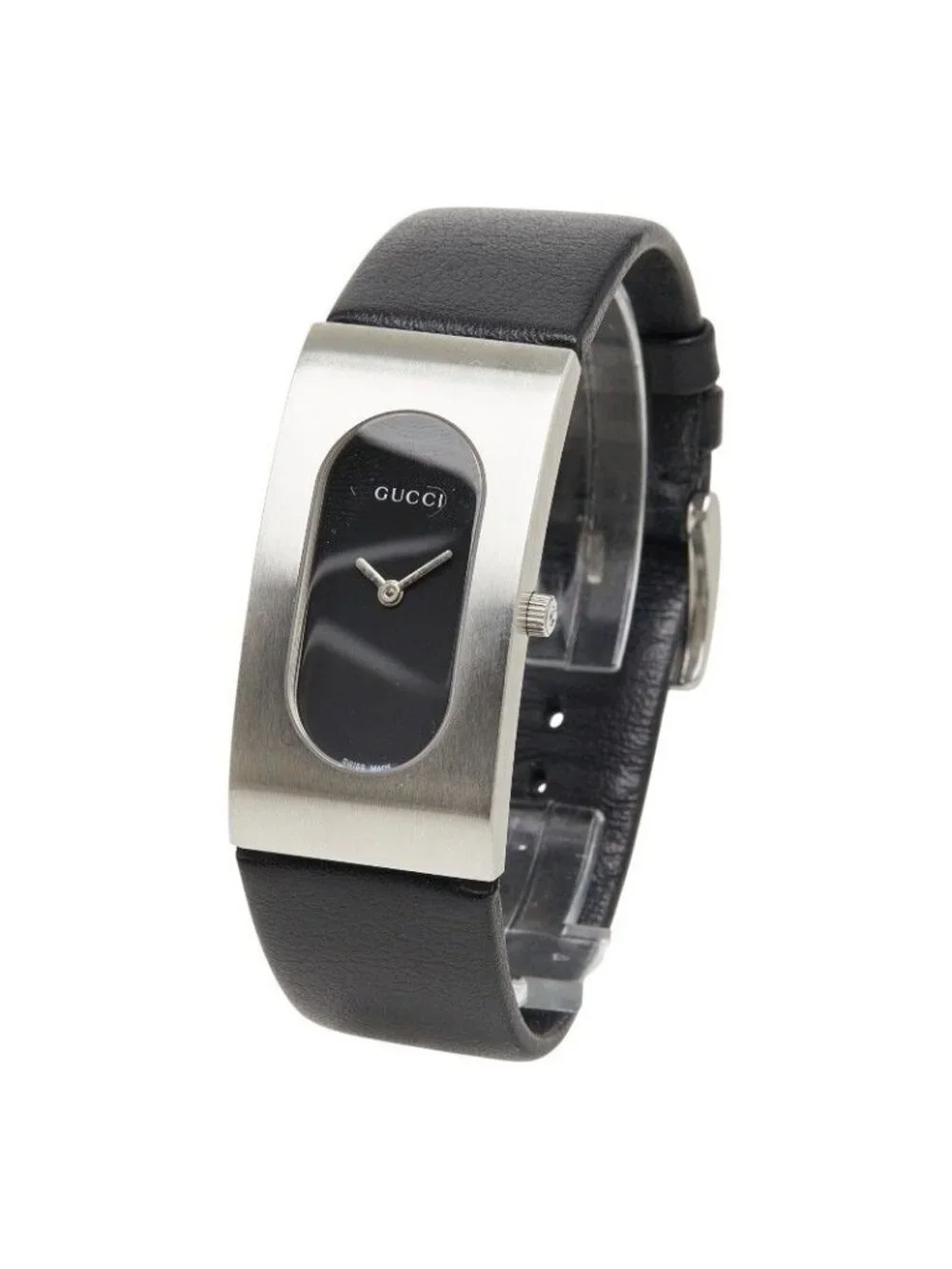 Gucci Watch Black Silver Stainless Steel Leather